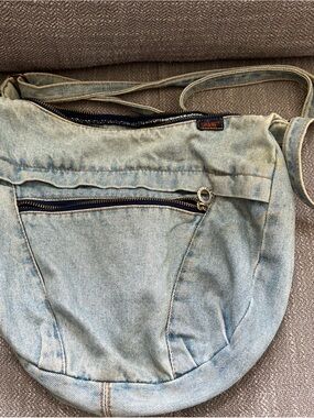 Denim Shoulder Bag with Zipper Accents By Shane